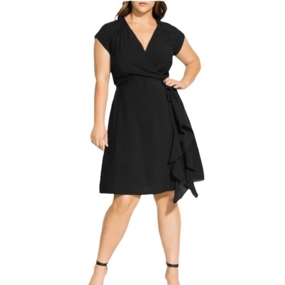 City Chic Ruffled Faux-Wrap Dress- Black - Picture 5 of 5